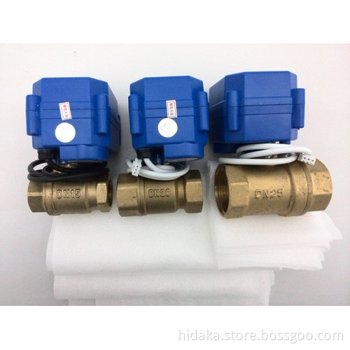 two way Battery powered water leak alarm motorized brass ball valve with manual operation